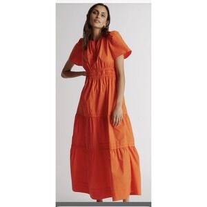 Quince 100% Organic Cotton Poplin Tiered Maxi Dress Vermilion Red Size Large